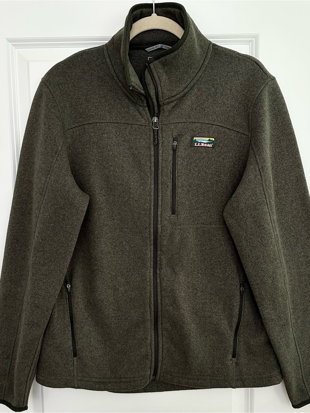 L.L. Bean Olive Green Sweater Fleece Full-Zip Jacket- Fall Layering /Lightweight